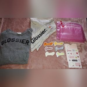 Glossier Bundle - Glossier crewneck sweater AND limited edition scarf & stickers